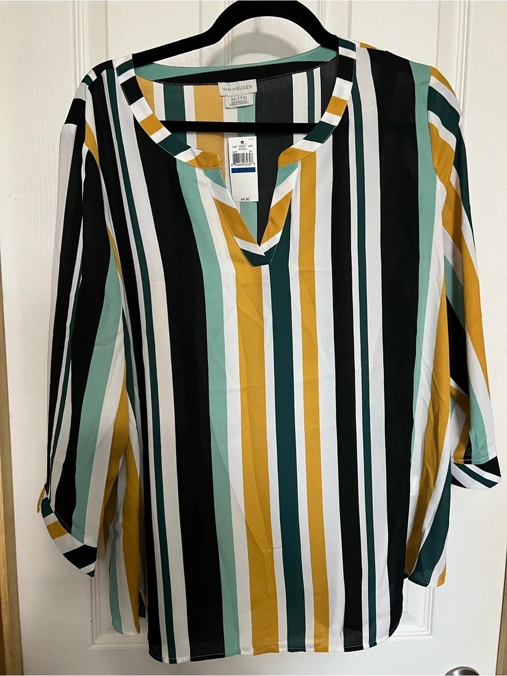 Van Heusen Striped Blouse in Black & Green XL NWT